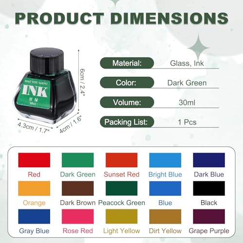 PATIKIL Fountain Pen Ink Dark Green, 30ml Calligraphy Pen Bottled Ink Non-Carbon Colorful Smooth Flow Color Dip Drawing Set Art Supplies for Writing Painting Journaling - color: Dark Green