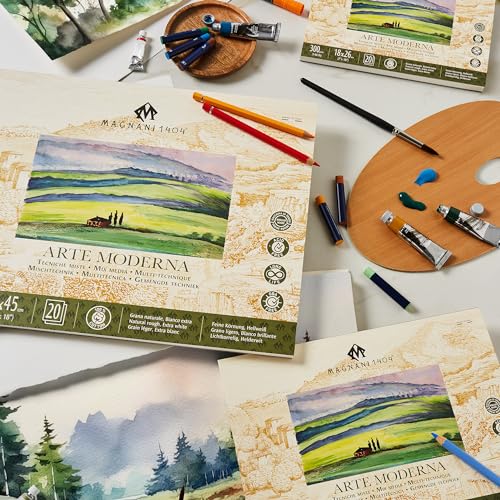 Magnani 1404 Arte Moderna Mixed Media Pad, 140 lb (300gsm), 7x10, 100% Cotton, Extra White, Vegan-Sized Mixed Media Paper for Wet and Dry Art, Absorbent, Acid-Free and UV Resistant - size: 7x10"