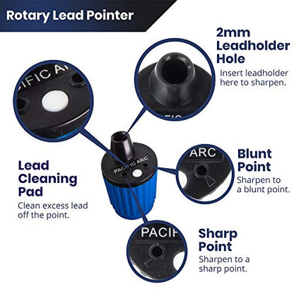 Pacific Arc Hand Held Rotary Lead Pointer with Sharp and Blunt Settings and Lead Cleaner, Blue