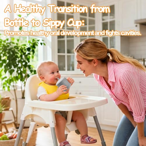 Mity rain 3-In-1 Stainless Steel Sippy Cup for 6+ Month Old, Baby Straw Cups for Toddlers 1-3 with Travel Lid, Silicone Straw, Replacement Straw & Cleaning Brush - 8oz Toddler Cups Spill Proof Set - color: Gray