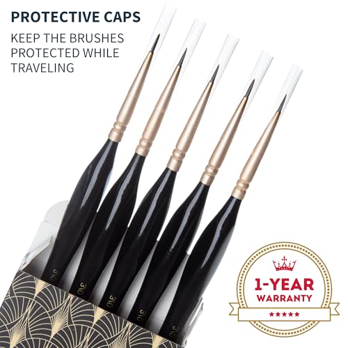 ARTEGRIA Detail Paint Brush Set, 5 Miniature Brushes with Fine Tips and Ergonomic Handles, Size Round 3/0 (000) for Small Scale Models, Figurines, Paint by Numbers for Adults