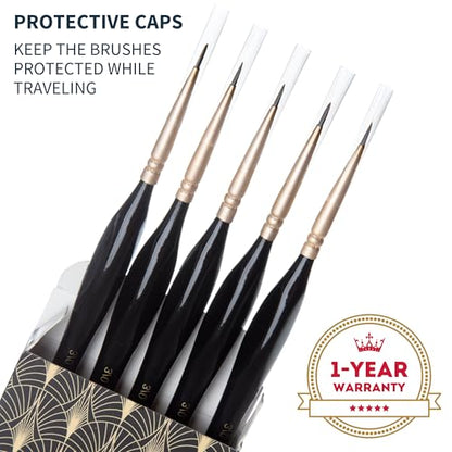 ARTEGRIA Detail Paint Brush Set, 5 Miniature Brushes with Fine Tips and Ergonomic Handles, Size Round 3/0 (000) for Small Scale Models, Figurines, Paint by Numbers for Adults