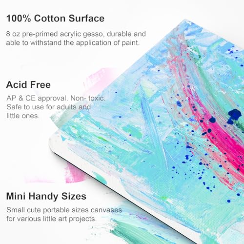 AUREUO Mini Magnetic Stretched Canvas 3x3 Inch / 24 Pack - Small Square Wrapped Canvas Board with Magnet Back, Art Gift Set Tiny Framed Bulk Pack Canvases for Painting & Craft - size: 3"x3", Stretched Canvas