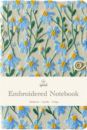 A5 Sketchbook, Flower Notebook, Embroidered Journal, Daisy Gifts for Women, 8"x6" Notebook, Hardcover, Lay Flat, Personalized Notebook, Unlined Notebook, Plain Journal, Blue Daisy - color: A5-Button-Blue, style: Minimalist
