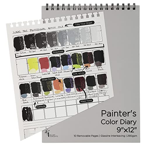 HG Art Concepts Painters Color Diary - 9x12 Spiral-Bound Acid-Free Color Swatch Book with 10 Pages for Acrylic or Oil Paint - Single - size: 1 Pad | 10 Pages