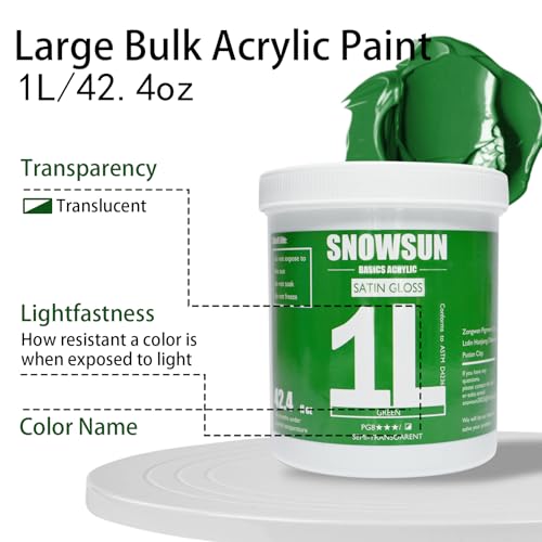 SNOWSUN Green Acrylic Paints, Large Bulk Heavy Body Acrylic Paint (42.4 oz, 1L) - Non Toxic Gloss Thick Art Paint for Multi-Surface, Ideal for Canvas Wood Ceramic Fabric and Leather, Stone Craft, for Artists & Beginners - color: green