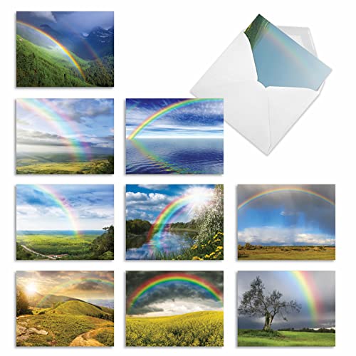 The Best Card Company - Box of 10 All Occasion Cards Blank (4 x 5.12 Inch) - Scenic Landscape Cards Assorted - Rainbow Bright M4963OCB-B1x10 - style: Rainbow Bright