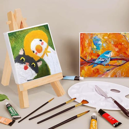12 Pack 5" Mini Wood Display Easel, Natural Wooden Tripod Holder Stand for Displaying Small Canvases, Business Cards, Photos