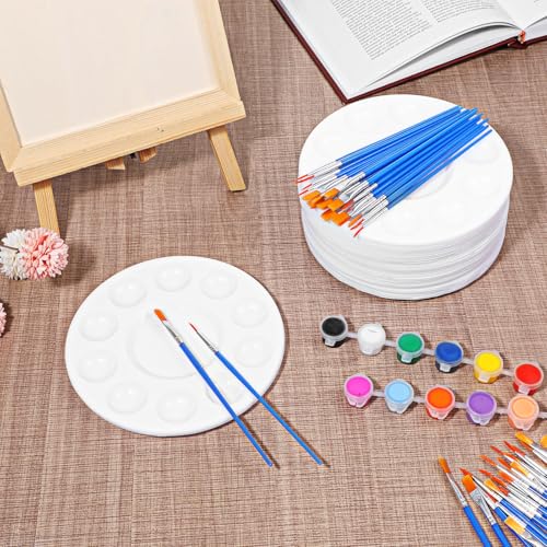 150 Pcs Painting Brushes Palettes Set, Including 50 Painting Palettes with 10 Wells, 100 Small Paint Brushes (Flat/Round), Nylon Brush Head, Paint Supplies for Acrylic Oil Watercolor Canvas Art DIY