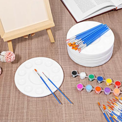 150 Pcs Painting Brushes Palettes Set, Including 50 Painting Palettes with 10 Wells, 100 Small Paint Brushes (Flat/Round), Nylon Brush Head, Paint Supplies for Acrylic Oil Watercolor Canvas Art DIY