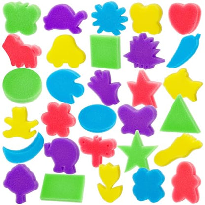 30Pcs Sponge Painting Shapes, Painting Craft Sponge with Different Shape, Colorful Paint Sponges for Kids Early Learning Finger Paint Brushes Foam Art Drawing Tools - style: 3F-PatternBrush30PCS