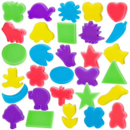 30Pcs Sponge Painting Shapes, Painting Craft Sponge with Different Shape, Colorful Paint Sponges for Kids Early Learning Finger Paint Brushes Foam Art Drawing Tools - style: 3F-PatternBrush30PCS