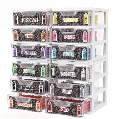 Wenqik 12 Pcs/ 4 Pack Plastic Crayon Organizer for Classroom Back to School Clear Crayon Storage Boxes for Marker Pen Art Craft Supplies Crayons Holder Drawer for Classroom Office Table with Labels - color: White, size: Stylish