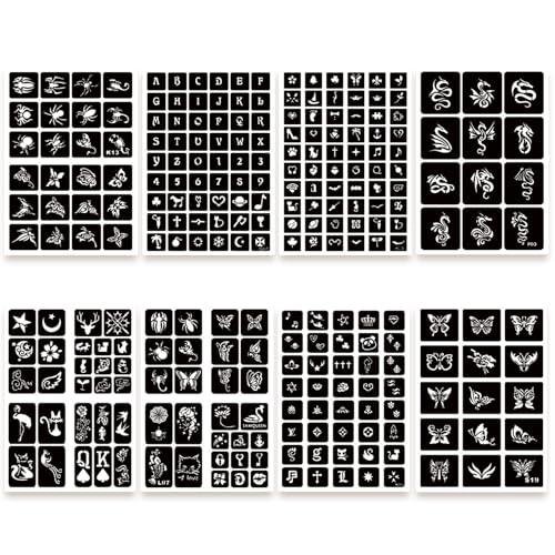 ChurlChurl 575pcs Temporary Tattoo Stencils, 20 Sheets Henna Tattoo Stencil Kit for Women Man Face Body Paint DIY Art Reusable Glitter Tattoo Stencils Pack
