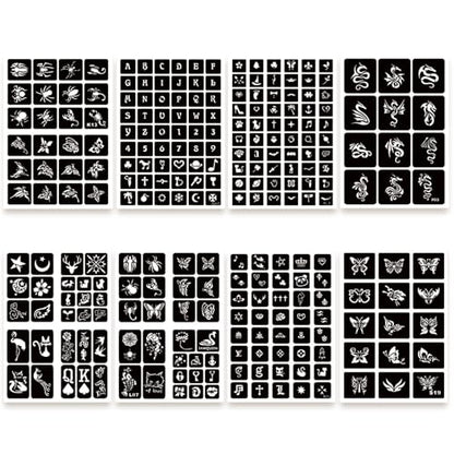 ChurlChurl 575pcs Temporary Tattoo Stencils, 20 Sheets Henna Tattoo Stencil Kit for Women Man Face Body Paint DIY Art Reusable Glitter Tattoo Stencils Pack