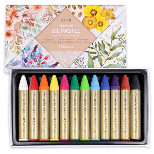 HA SHI Water-Soluble Oil Pastels for Artists 12 Colors, Soft Watercolor Art Sticks, Premium Art Supplies for Adult Artists - Blendable, Vibrant Hues, Korean Craftsmanship - color: Oil Pastels 12 colors