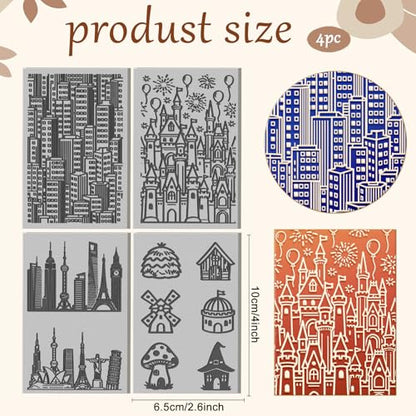 4 Sheets Urban Architecture Clay Texture Mat World Famous Buildings Polymer Clay Texture Sheets DIY Tools for Pottery Earring Jewelry Making Stamp Engraving Machines, 3.9x2.6inch - style: Urban Architecture