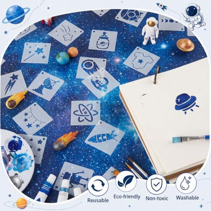 Fainne 100 Pcs Small Stencils for Crafts, 1.5 Inch Reusable Painting Stencils Painting Crafts Templates for Wood, Wall, Home Decor, Canvas, Fabric (Space) - style: Space