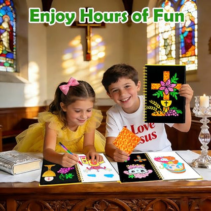 FUNNYB&G Foil Art Craft Kit for Kids 4-10 Years Old: Mess-Free & No-Glue, Create 16 Sparkly Christian Pictures – Perfect Travel Toy & Birthday Gift for Kids (Christian) - style: Christian