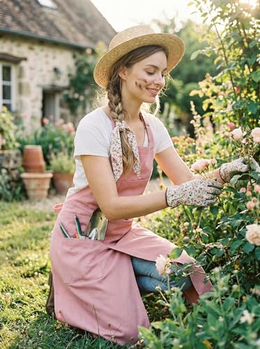 Molaxhome Split Apron with 3 Pockets,Unisex Pottery Apron with Adjustable Strap for Kitchen Ceramics - color: Pink