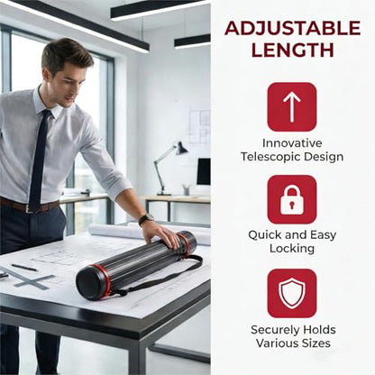1 Pack Extendable Poster Tube Art & Poster Transport Tube, 17” to 27” Adjustable Poster Roll Tube with Shoulder Strap, Portable Poster Mailing Tube Blueprint Holder for Artworks Drafting Scrolls