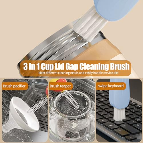 3 in 1 Cup Lid Gap Cleaning Brush Multifunctional Bottle Cleaning Brush for Water Bottle Cup Lid Gap for Gaps of Various Containers (Blue Pink(Mushroom)) - color: Blue Pink(mushroom)