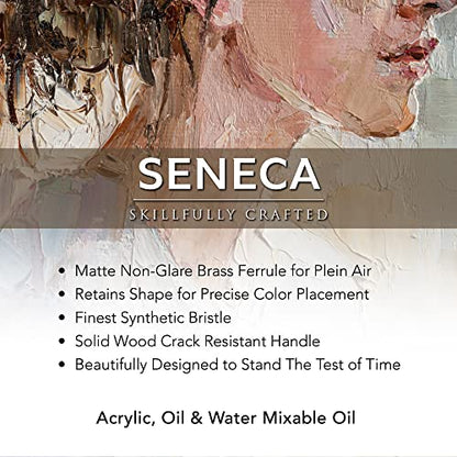 Seneca Artist Brushes by Willow Wolfe, Professional Synthetic Bristle Paint Brush for Acrylic, Oil and Water Mixable Oil, Series 1700, 8 Bright - size: 8