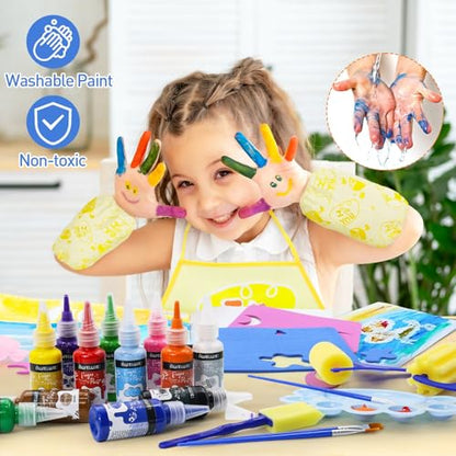 88 PCS Washable Finger Paint Set for Toddlers , 14 Colors Kids Paint Kit with Finger Paint Paper, Brushes, Rolling Tools, Cute EVA Templates, Waterproof Aprons & Palette — Non-Toxic Toddler Painting Set - color: 14 Colors