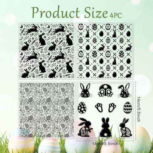CHGCRAFT 4 Pcs Easter Polymer Clay Texture Sheets Easter Eggs Silicone Texture Stamp Bunnies Clay Texture Mat Background Modeling Pattern Pad for Jewelry and Clay Earrings Tools, 5.5x5.5 inch - style: Easter Bunnies