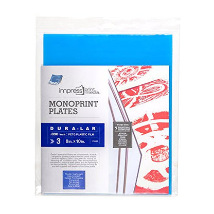 Grafix Impress Print Media Monoprint Plate – 8" x 10”, Pack of 3 – Transparent, Lightweight, Non-Porous .030” Dura-Lar Monoprinting Surface, Economical Alternative to Metal or Glass Plates - size: 8" x 10", style: Clear, Pack of 3