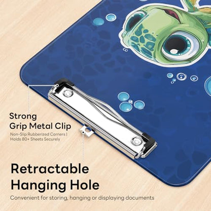 Plastic Cute Clipboard Low-Profile Metal Clip, A4 Letter Size 9 x 12.5 in, 8.5 x 11 Paper Clip Board for Teachers, Nurses, Classroom,Cute Turtle - color: Cute Turtle