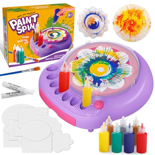 Spin Art Machine for Kids, Paint Spinner Arts & Crafts Kit for Ages 4-12 | Mess-Free Motorized Spinner With Splash Guard; 7 Washable Paints & 36 Art Boards Make A Unique Design Every Spin - color: Purple