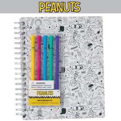 Peanuts Gang Sketchbook for Kids with Washable Markers, 86 Blank Pages Spiral Bound, Snoopy - color: Peanuts Gang
