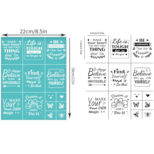 2 Sheets Positive Words Borders Silkscreen Stencil, Reusable Self-Adhesive Silk Screen Printing Inspirational Mesh Transfers Stencil for Wall Border Wood Fabric Home Craft Decor - style: Inspirational Words