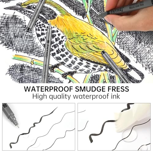 Micro Fineliner Drawing Art Pens: 6 Black Fine Line Ink Set Artist Supplies Archival Inking Markers Liner Professional Sketch Outline Anime Sketching Artist Illustration Watercolor