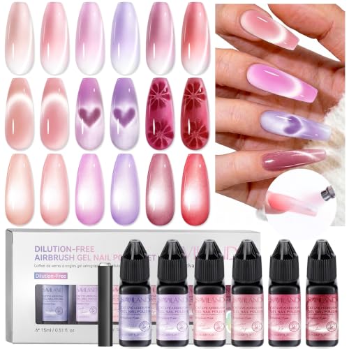 SAVILAND Dilution Free Cat Eye Airbrush Gel Nail Polish Hema-Free: Vintage Rose Velvet Collection 6 Colors Nail Acetone Free Magnetic Gel Fine Mist Spray for Ombre & French Nail Art with Magnet - color: Rose