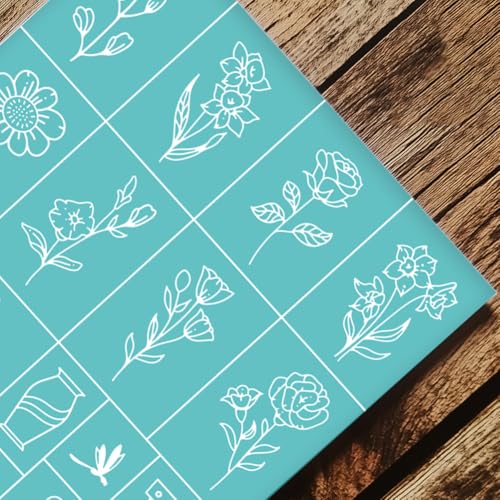 2 Sheets Plants Borders Silkscreen Stencil, Reusable Self-Adhesive Silk Screen Printing Wild Flower Pattern Plastic Mesh Bouquet Stencil for Painting on Wood Fabric DIY T-Shirt - style: Simple Flower