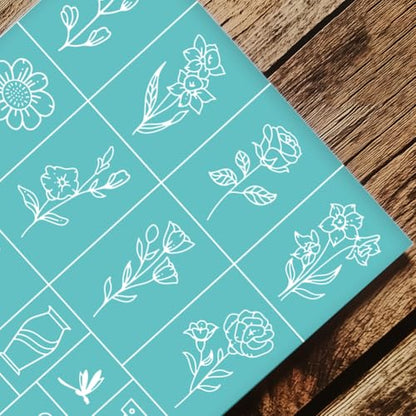 2 Sheets Plants Borders Silkscreen Stencil, Reusable Self-Adhesive Silk Screen Printing Wild Flower Pattern Plastic Mesh Bouquet Stencil for Painting on Wood Fabric DIY T-Shirt - style: Simple Flower