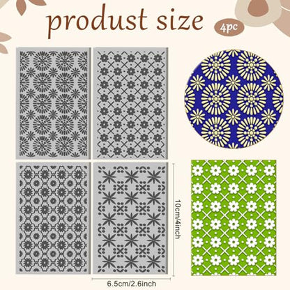 4 Sheets Simple Flowers Pattern Clay Texture Mat Plaid Flower Polymer Clay Texture Sheets DIY Tools for Pottery Earring Jewelry Making Stamp Engraving Machines, 3.9x2.6inch - style: Plaid Flower