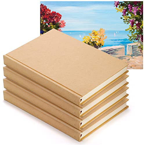 ZEAYEA 4 Pack A5 Blank Notebook Journal, 6 x 8.5 Inch Hardcover Notebook, 120 Sheets/ 240 Pages Per Book, 100gsm Thick Paper, Kraft Unlined Sketch Book for Student, Office, School and Journal Refills