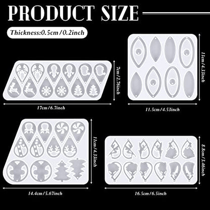 Patelai 4 Pcs Resin Earring Molds Irregular Shaped Earrings Silicone Mold for Epoxy Resin Dangle Drop Jewelry Making Kit for Women DIY Crafts Necklace Pendants Keychain(Snowflake Oval) - style: Snowflake Oval