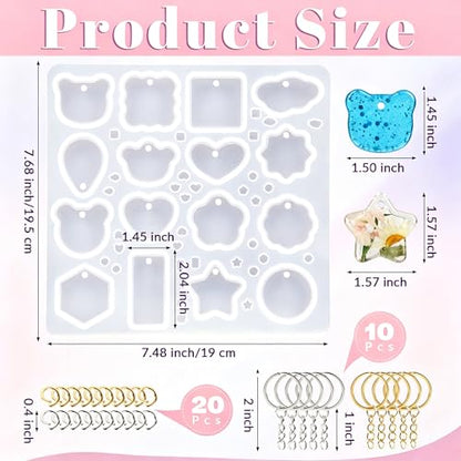 Keychain Silicone Mold, Keychain Resin Mold with Key Ring Accessory, Epoxy Resin Jewelry Molds for DIY Keychains, Necklace, Pendant - color: Keychain-A