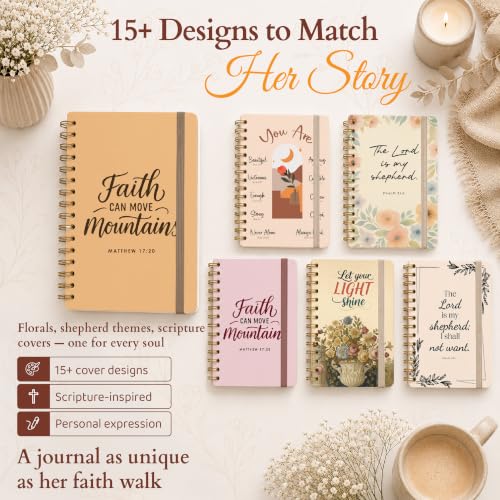 Only Zest Hardcover Blank Christian Notebook – 140 Pages - Matthew 17:20 | Lined Pages with Bible Verse Cover – Inspirational Writing Spiral Notebook for Bible Study, "Faith Can Move Mountains" - color: Faith_Beige