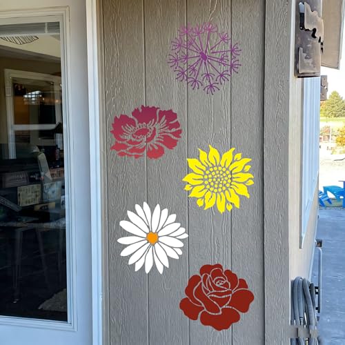 Large Flower Stencils for Walls 14inch Fence Stencil for Outdoors Floral Stencils Reusable Rose Hibiscus Daisy Sunflower Stencil for Wood Wall Furniture Fabrics DIY Decor - style: Flowers