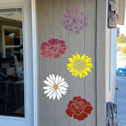Large Flower Stencils for Walls 14inch Fence Stencil for Outdoors Floral Stencils Reusable Rose Hibiscus Daisy Sunflower Stencil for Wood Wall Furniture Fabrics DIY Decor - style: Flowers