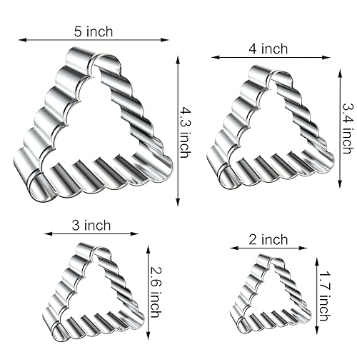 Triangle Cookie Cutter Set with Fluted Edge Large - 5 Inch, 4 Inch, 3 Inch, 2 Inch - Scalloped Wavy Edge Geometric Cookie Cutters Shapes Biscuit Fondant Clay Molds - Stainless Steel - style: Triangle