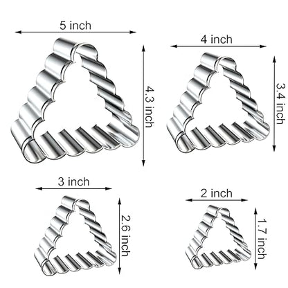Triangle Cookie Cutter Set with Fluted Edge Large - 5 Inch, 4 Inch, 3 Inch, 2 Inch - Scalloped Wavy Edge Geometric Cookie Cutters Shapes Biscuit Fondant Clay Molds - Stainless Steel - style: Triangle