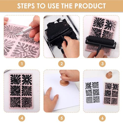 Linocut Kit for Beginners Stamp Making Set with Linoleum Blocks for Printmaking & Linocut Tools, DIY Art Gift for Adults & Teens - color: Black-linocut kit