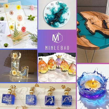 Minlebao Crystal Clear Epoxy Resin Kit 2 Gallon, High Gloss Bubble-Free Coating & Casting for DIY Art, Jewelry Making, River Tables - 1:1 Ratio with Measuring, Silicone Mold and Usage Tools - size: 2Gallon