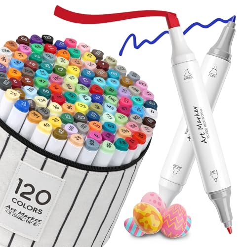 IONSGAKO 120 Colors Alcohol Markers Set,Dual Tip Coloring Markers for Adult | Markers Coloring Books No Bleeding, Art Markers for DIY Crafts Art Supplies Easter Gift Drawing Wood, Fabric, Canvas, Glass - color: 120 Colors